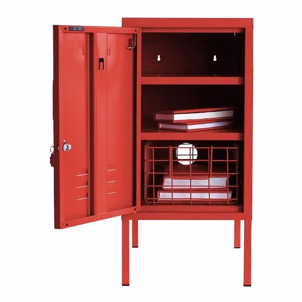 Mustard Made The Shorty To The Left Red Metal Freestanding Storage Cabinet with Hinged Doors and Internal Shelves W/D/H: 72.0 x 35.0 x 46.0 cm – 2