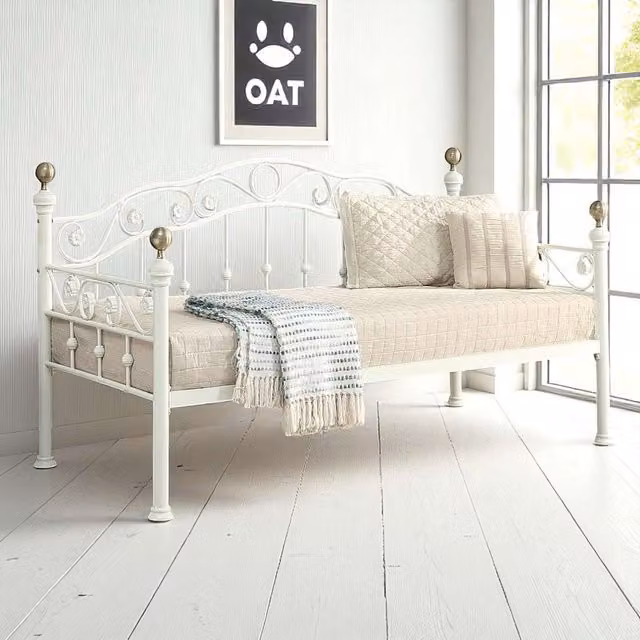 OAT Home White Lacquered Metal Vintage Single Day Bed