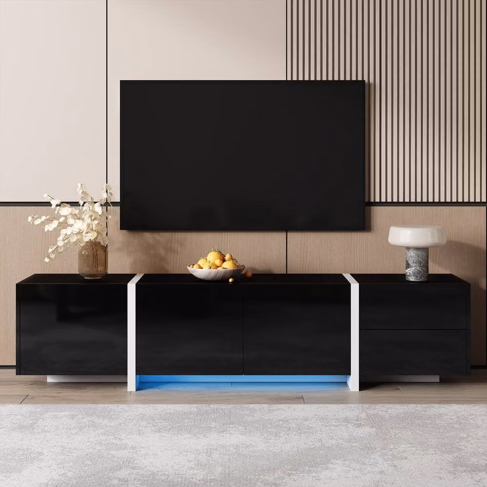 ModernLuxe High Gloss Wood TV Unit Cabinet in Black, W/D/H: 170.0 x 40.0 x 29.5 cm – 2