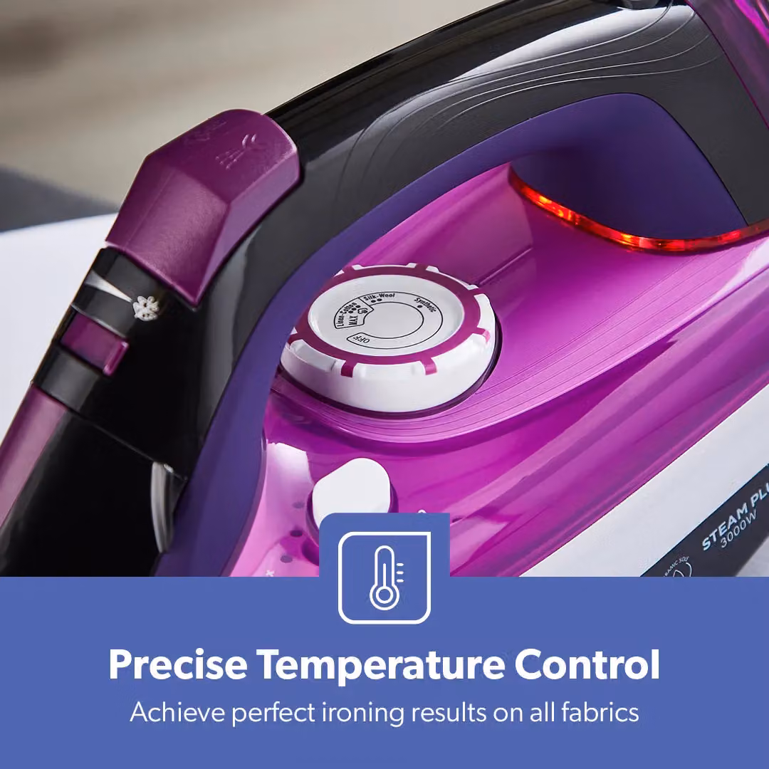 Geepas Steam Iron with Ceramic Non-Stick Soleplate and Vertical Steam Function, Purple, 480ml Tank – 5