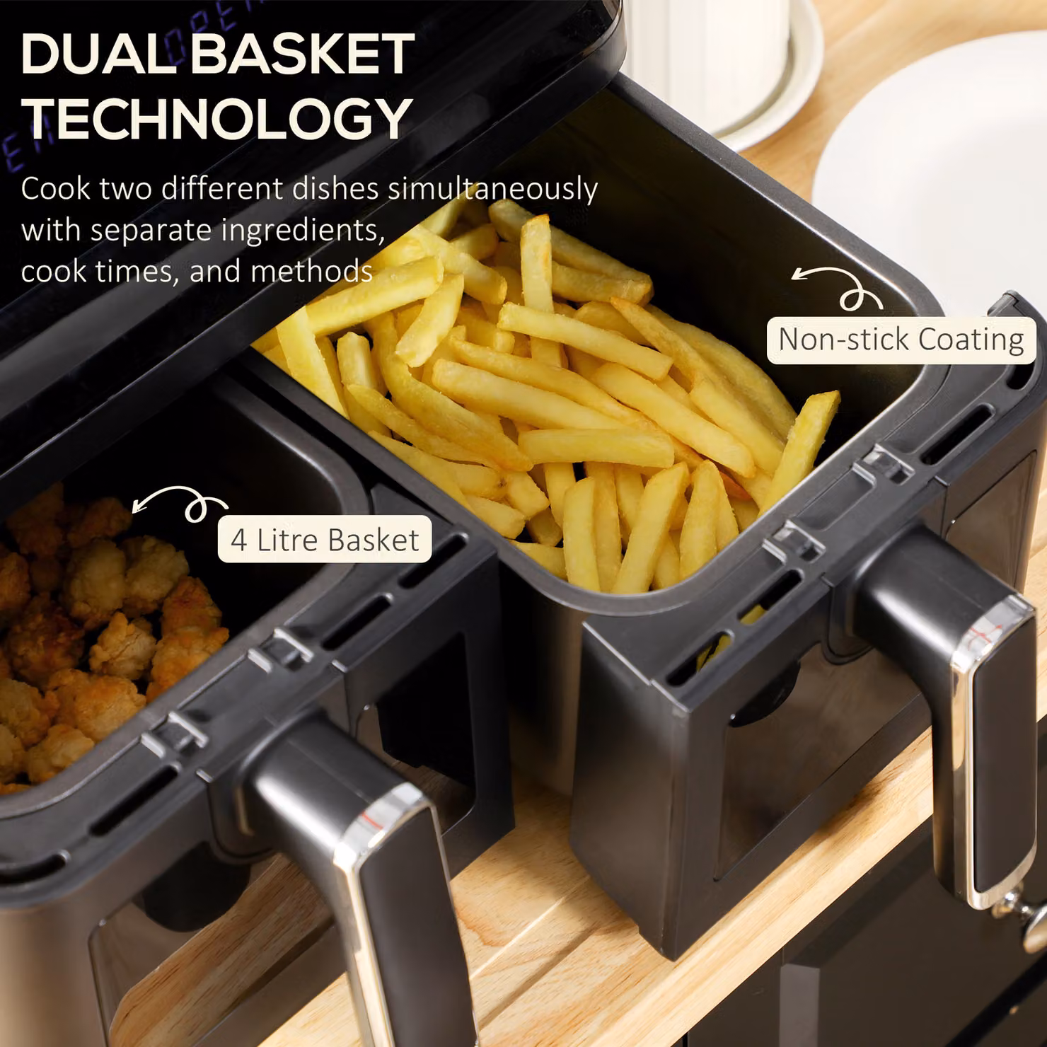 HOMCOM 8L Double Air Fryer Oven with Digital Display and 8 Presets, Black – 4