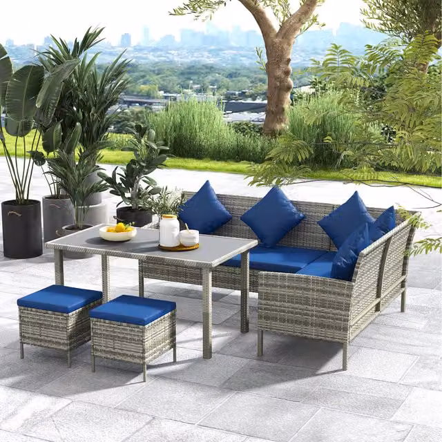 Outsunny 5-Piece Modern Rattan and Metal Dining Set in Brown