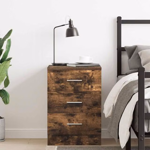 Berkfield Home Classic Bedside Cabinet in Smoked Oak Brown, W/D/H: 38 x 35 x 56 cm