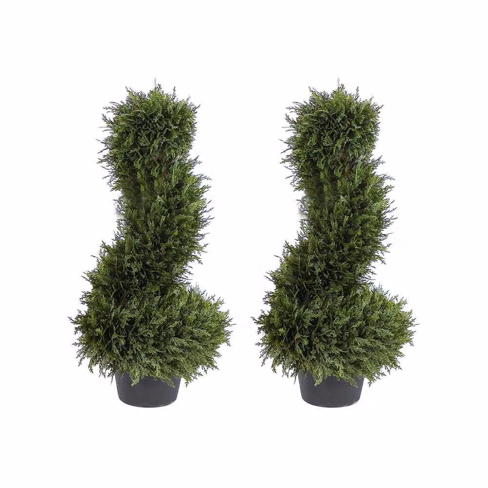 Voltico Set of 2 Green Artificial Spiral Pine Trees, Height: 66 cm – 2
