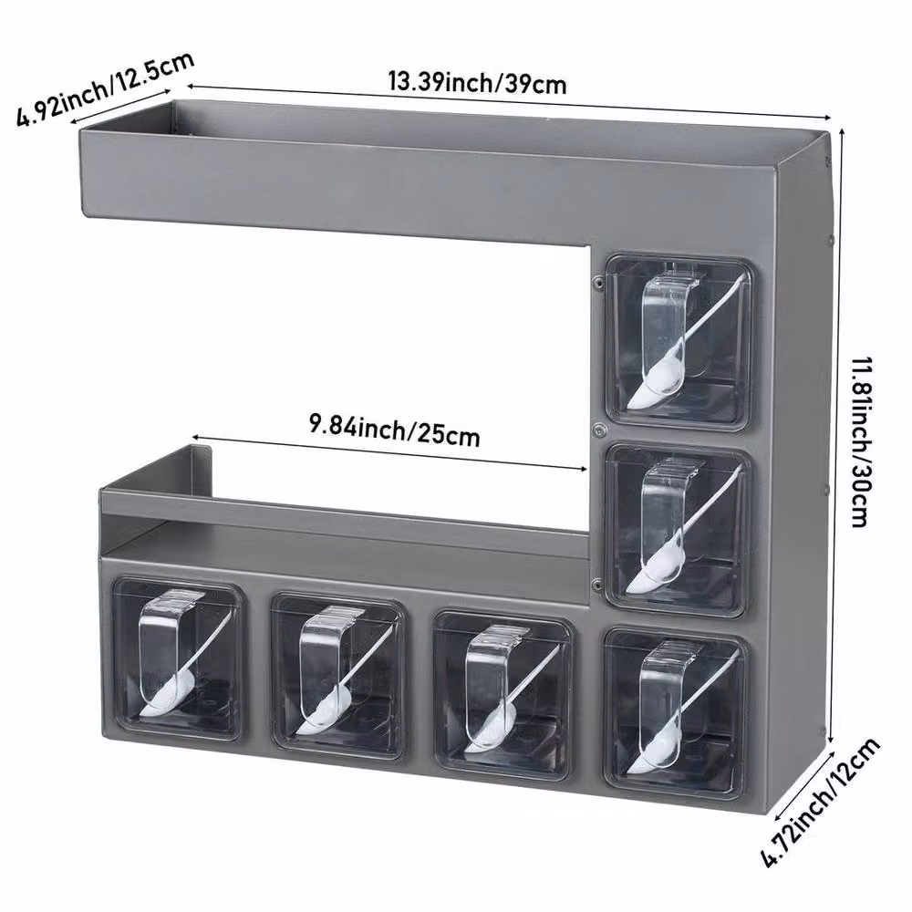 Pawnora Wall Seasoning Spice Box in Grey with 3 Tiers and 6 Jars – 2