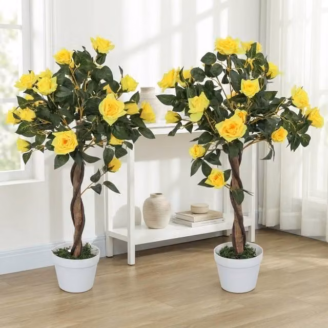 STILVORA Multicolour Yellow Artificial Rose Plant in Pot, Height: 90 cm