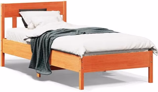 Berkfield Home Small Single Solid Wood Pine Bed Frame in Wax Brown, W/D/H: 75 x 190 cm