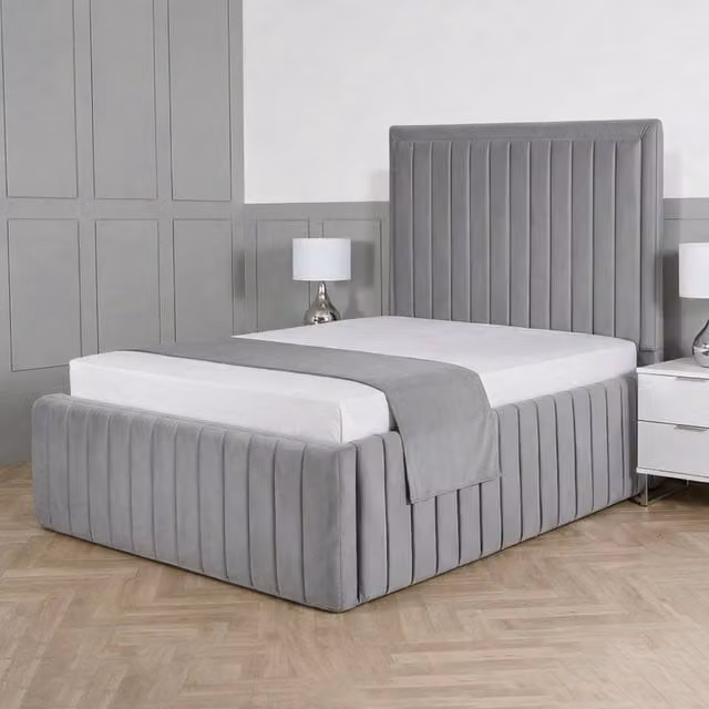 Living Comfort Bedz Saint Germain Super King Plush Upholstered Bed with Slatted Base and 48 Inch Headboard in Grey