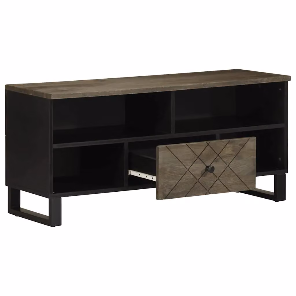 Berkfield Home Black Mango Wood TV Cabinet W/D/H: 100 x 33 x 46 cm – 2