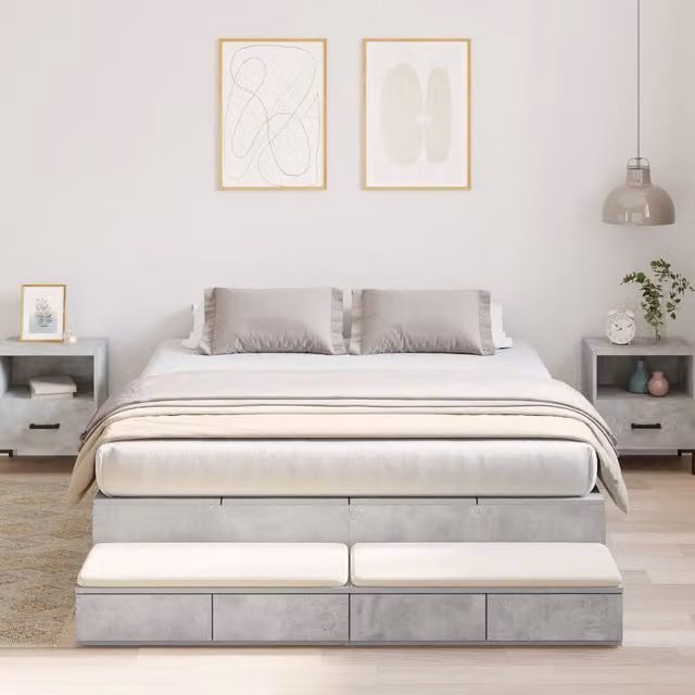 Berkfield Home Modern Storage Bed Frame with Drawers, Grey, W/D/H: 150 x 200 x 31.5 cm – 1