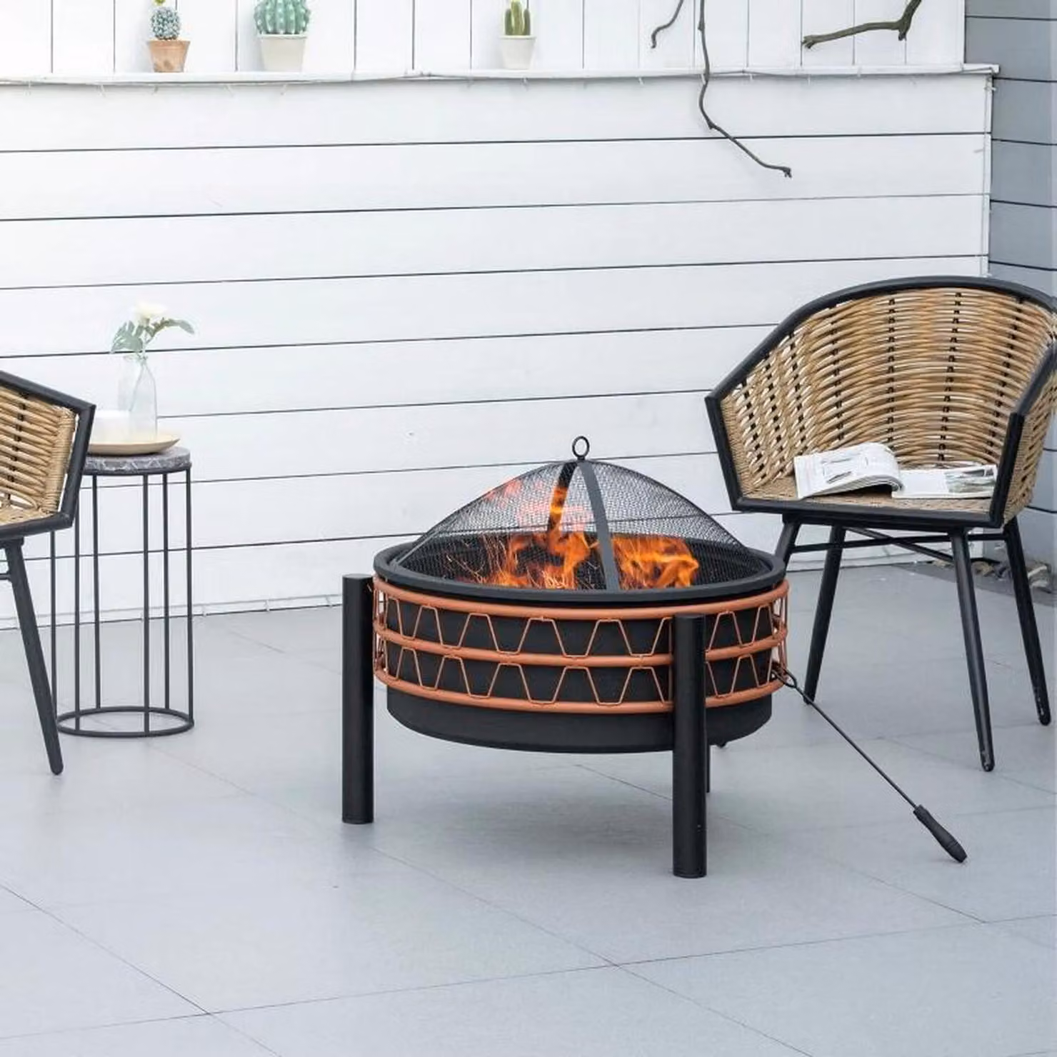 Chilli Seating Modena Outdoor Fire Pit Steel Round Wood Burner in Black and Orange – 2