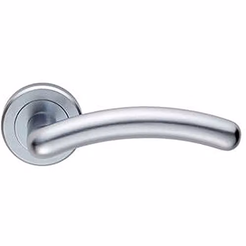 Loops Pair Arched Round Bar Handle on Concealed Fix Round Rose in Satin Chrome