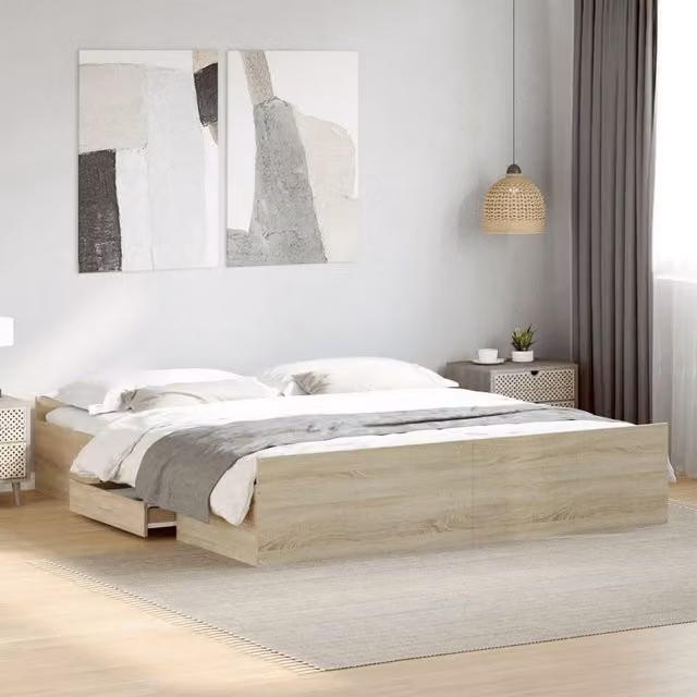 Berkfield Home Modern Bed Frame with Drawers in Sonoma Oak, Brown, 200 x 200 cm – 1