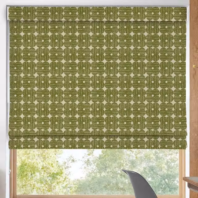 Orla Kiely Made To Measure Roman Blind in Olive Green Textured Floral Fabric