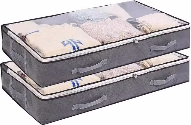 KORVIXA 2 Piece Large Underbed Shoe Storage Bags in Grey with Handles
