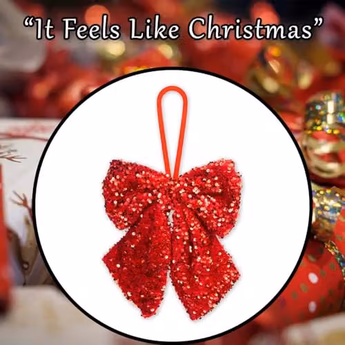 VFM e-Store Red Christmas Sequins Bow Hanging Decoration, W: 30 cm, H: 22 cm – 6