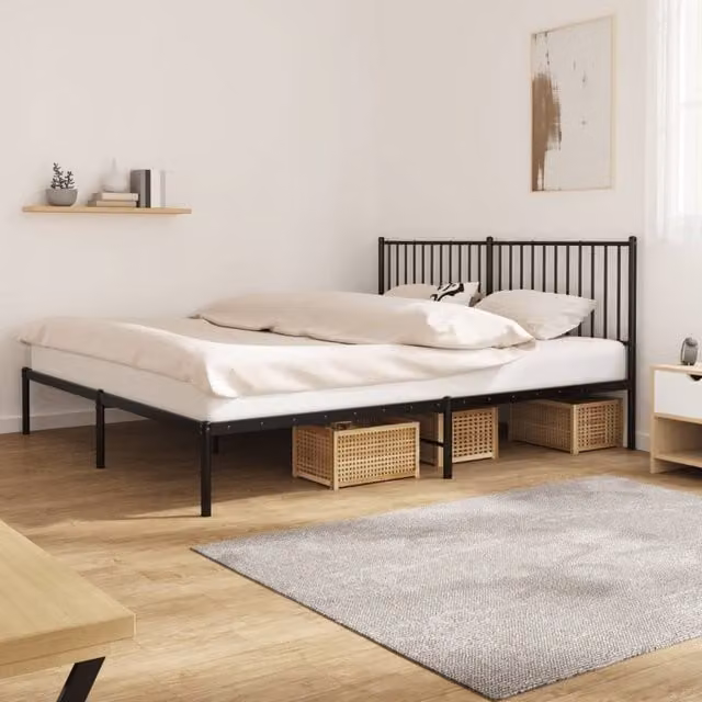 Berkfield Home Metal Bed Frame with Headboard in Black, W/D/H: 180 x 200 cm