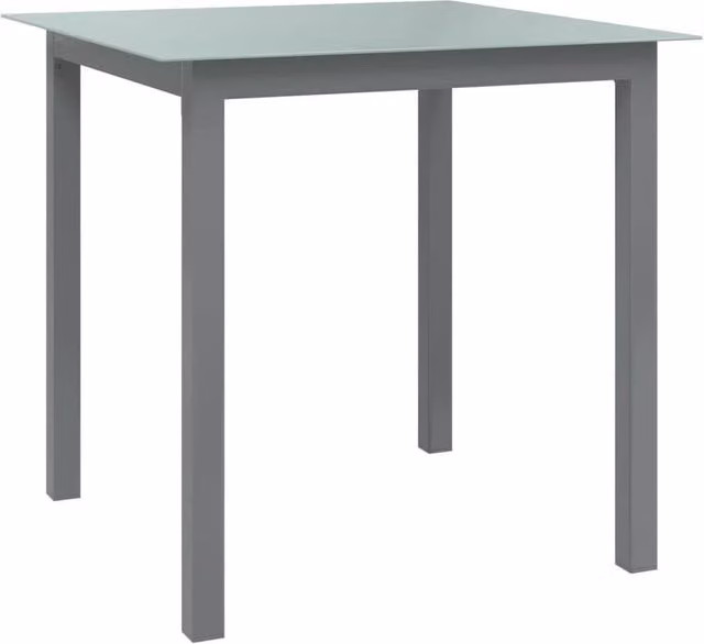 Berkfield Home Garden Table in Light Grey, Aluminium and Glass, W/D/H: 80 x 80 x 74 cm
