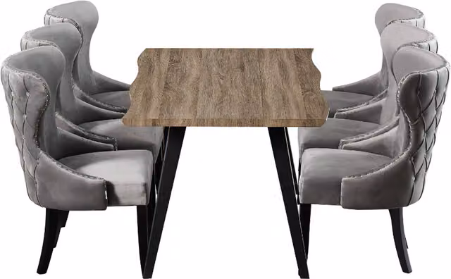 Mayfair Rocco LUX Dining Set with Rectangular Live Edge Wood Table and 6 Dark Grey Velvet Chairs