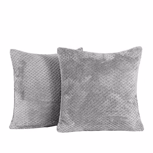 OHS Set of 2 Waffle Fleece Square Cushion Covers in Grey, 45 x 45 cm
