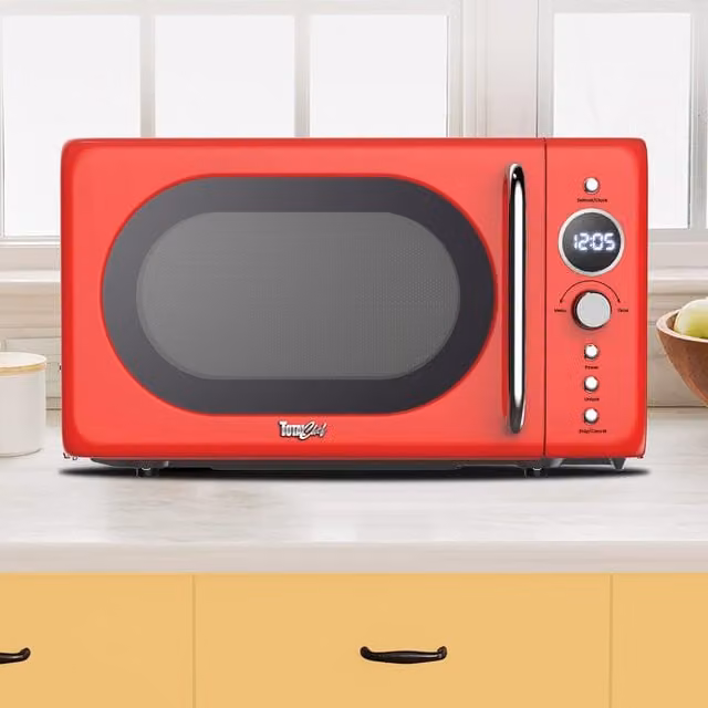 Koolatron Retro Solo Countertop Microwave Oven with Automatic Programs, 20L, 700W, Red and Black