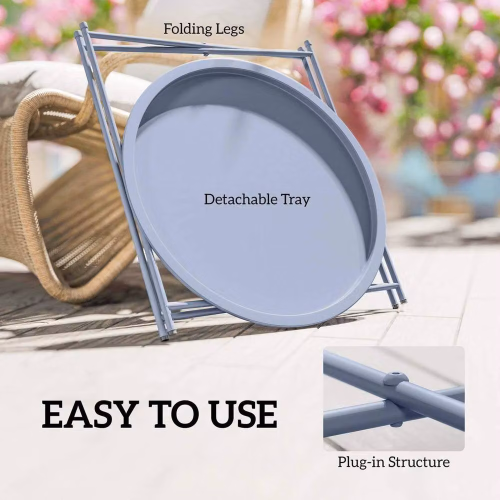 VOGREX Blue and Grey Steel Garden Table with Removable Tray – 3