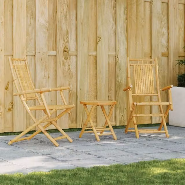 Berkfield Home 3 Piece Rustic Bamboo Bistro Set in Brown – 1