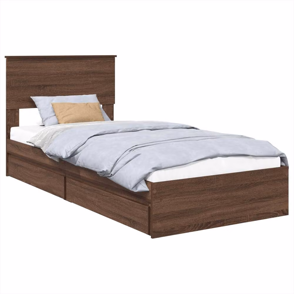 Berkfield Home Modern Storage Bed with Drawers in Brown Oak, Engineered Wood, W/D/H: 75 x 190 cm – 2