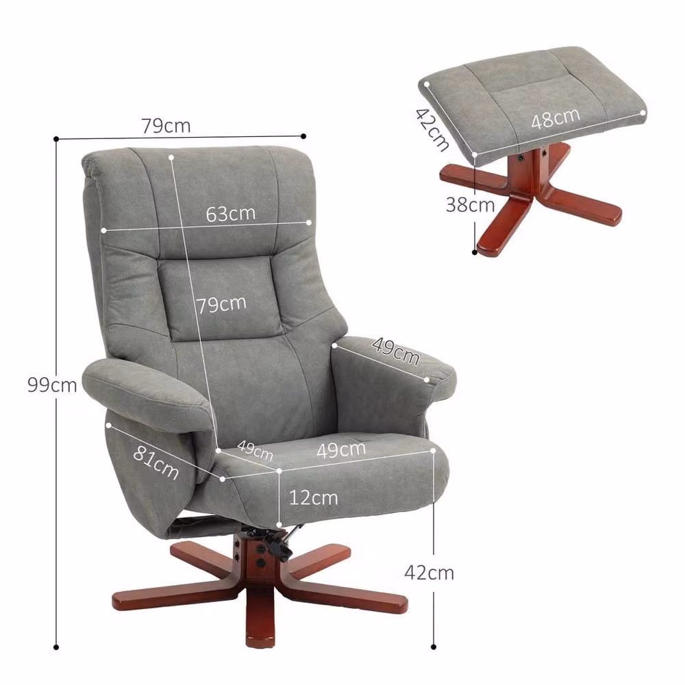 NESTLUNE Grey Recliner Armchair with Matching Ottoman and Adjustable Backrest – 2