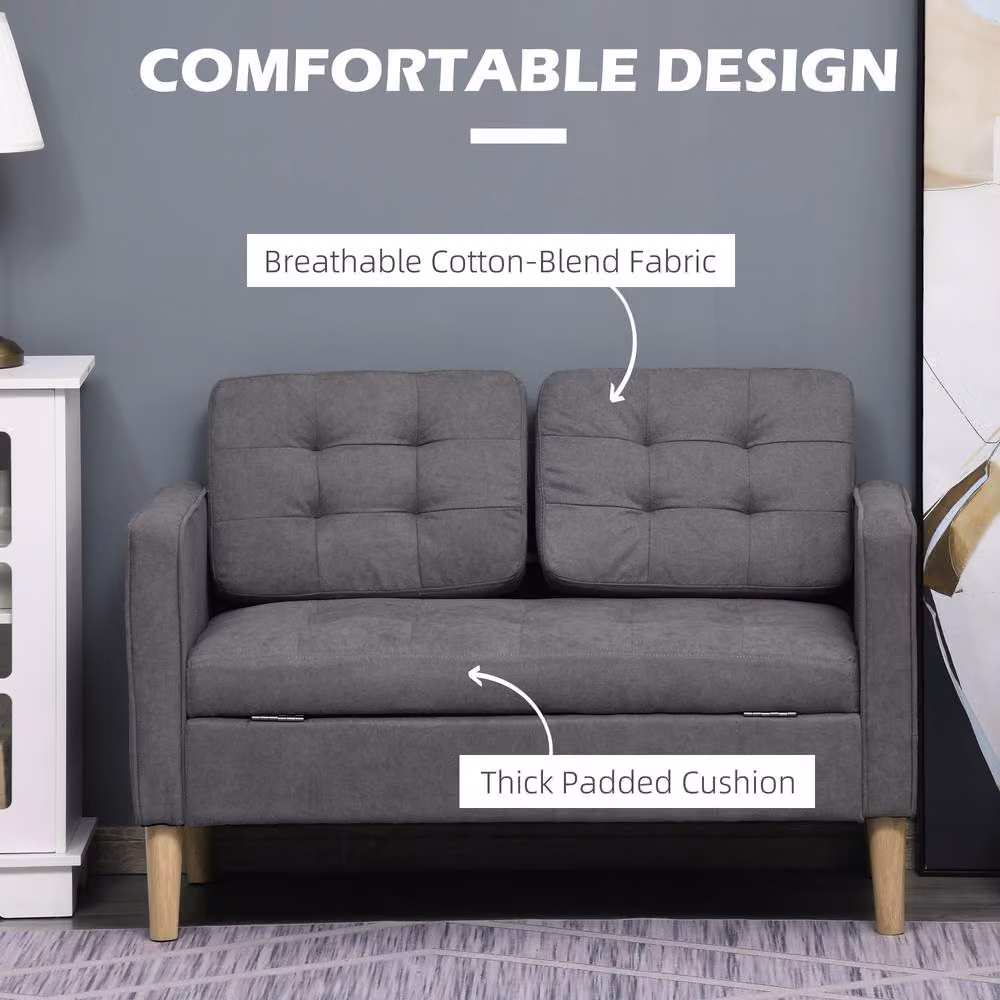 STILVORA Grey Fabric Upholstered Sofa with Hidden Storage and Solid Rubberwood Frame – 4