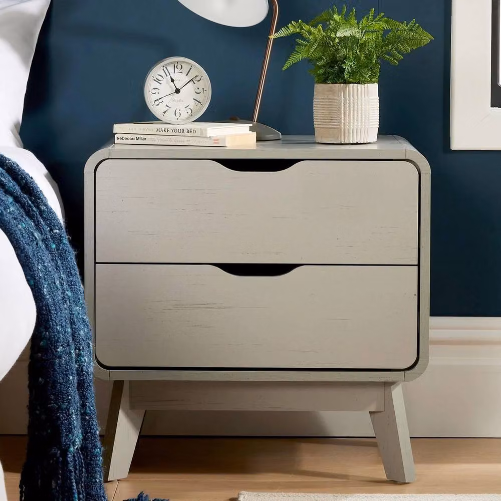 VOGREX Grey 2 Drawer Rustic Bedside Nightstand Bedroom Unit W/D/H: 40.0 x 53.7 x 55.0 cm – 3