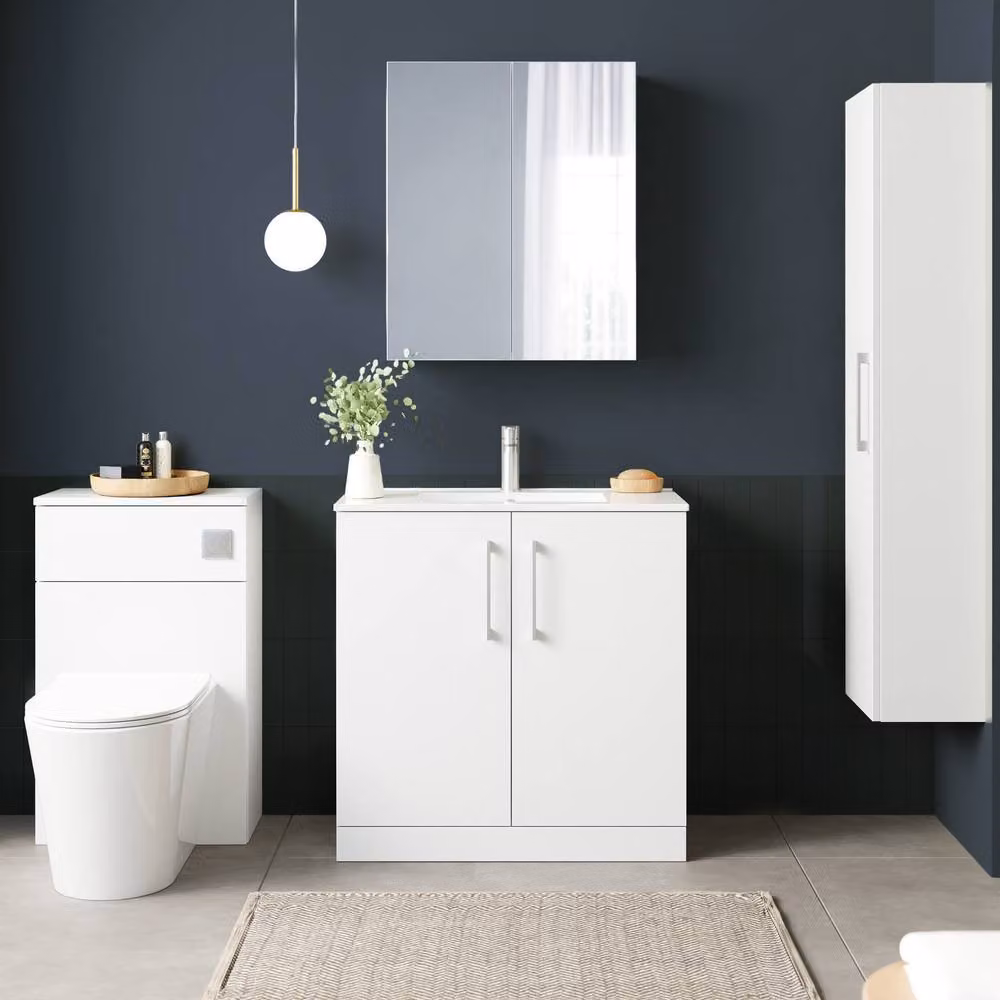 Balterley Minimalist White Glossy Bathroom Vanity Unit with 2 Soft Close Hinged Doors, W: 43.5 cm – 2