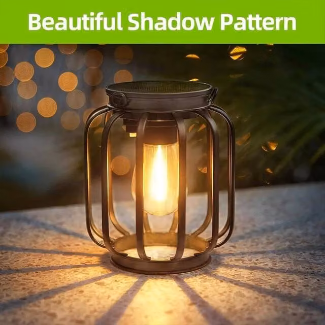 EONLION Set of 2 Modern Solar LED Columnar Outdoor Lanterns in Black Metal, Height: 100 cm – 1