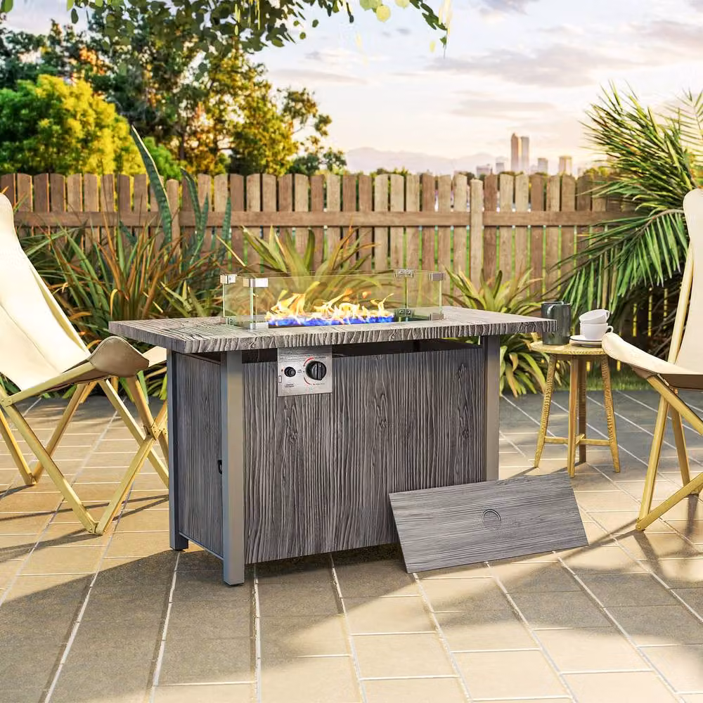 Rolipo 50,000 BTU Gas Fire Pit Table in Dark Grey with Weather Cover and Stainless Steel Details – 3