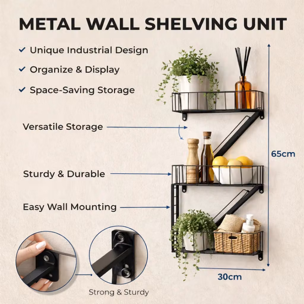 Marco Paul Black Fire Escape Wall Mounted Metal Bathroom Storage Shelves – 3