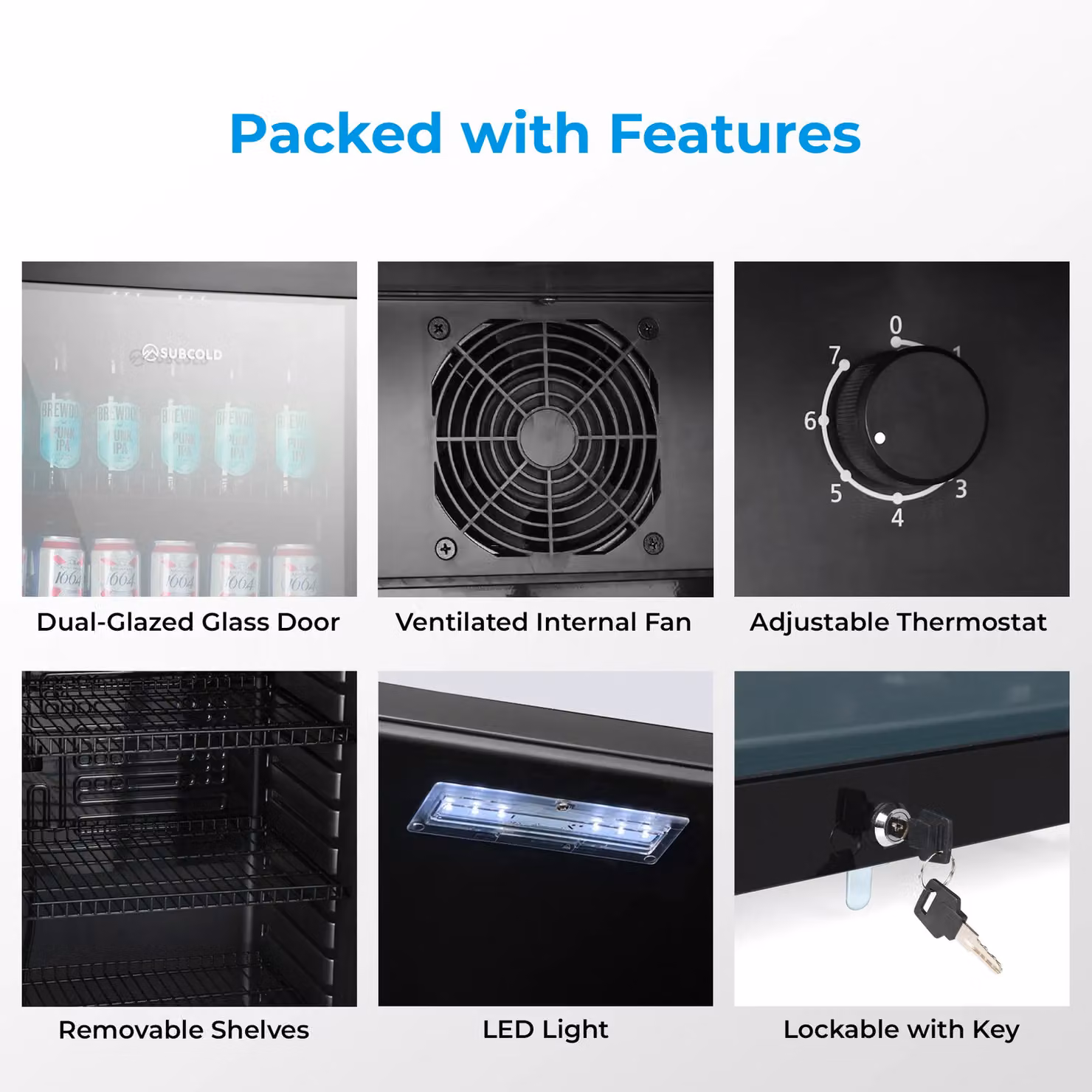 Subcold MAXI250LED Tall Drinks Fridge with Glass Door, 237L Capacity, Lockable and Reversible, Black or Silver – 9