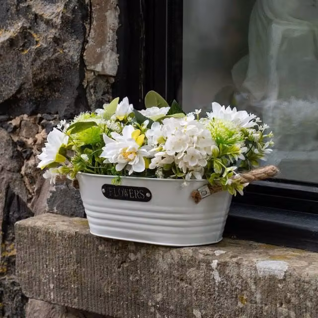 Scottish Everlastings Ltd Green and White Hydrangea Floral Tabletop Trough – 1