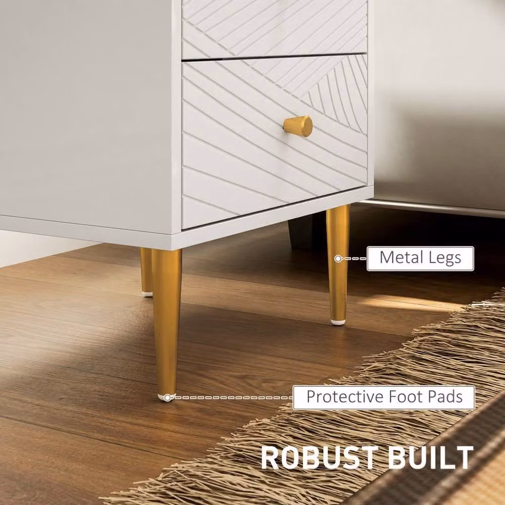 HOMCOM Modern White Bedside Table with Drawer and Gold Metal Legs – 3