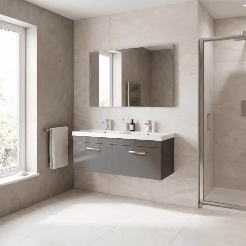 Balterley Gloss Grey Wall Hung 2 Drawer Vanity Basin Unit W/D/H: 120 x 39 x 47 cm – 5
