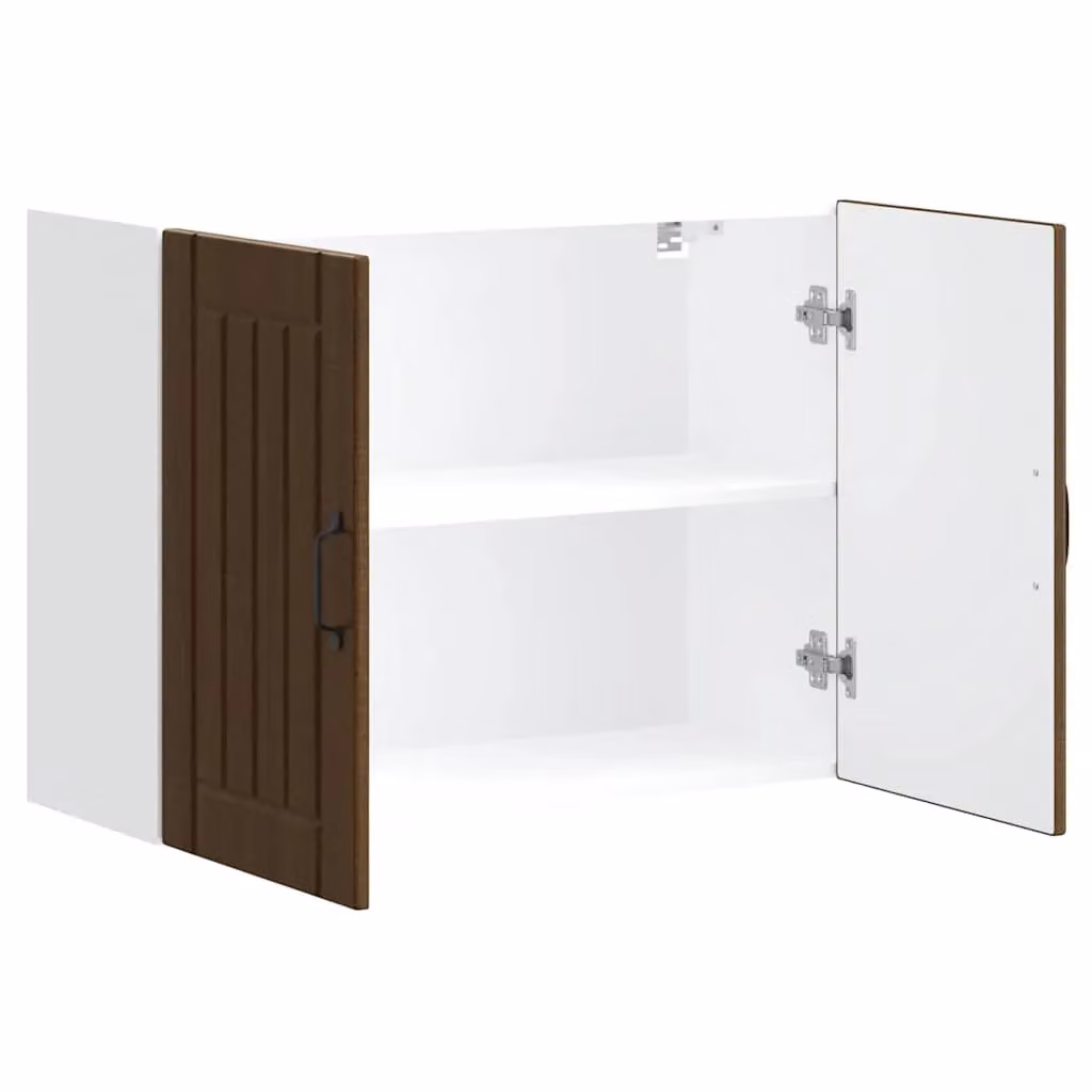 Berkfield Home Lucca Kitchen Wall Cabinet in Brown Oak with Glass Doors – 4