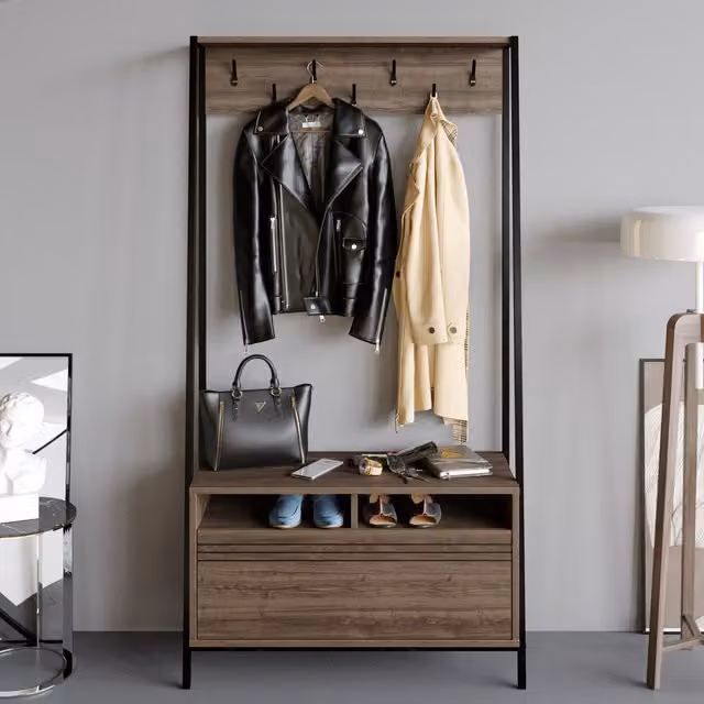Decorotika Devin Industrial Coat Rack in Walnut Brown, Height: 180 cm