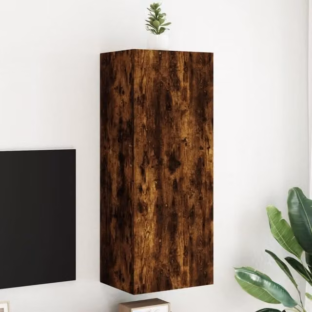 Berkfield Home Smoked Oak TV Wall Cabinet, Brown, W/D/H: 40.5 x 30 x 102 cm – 1