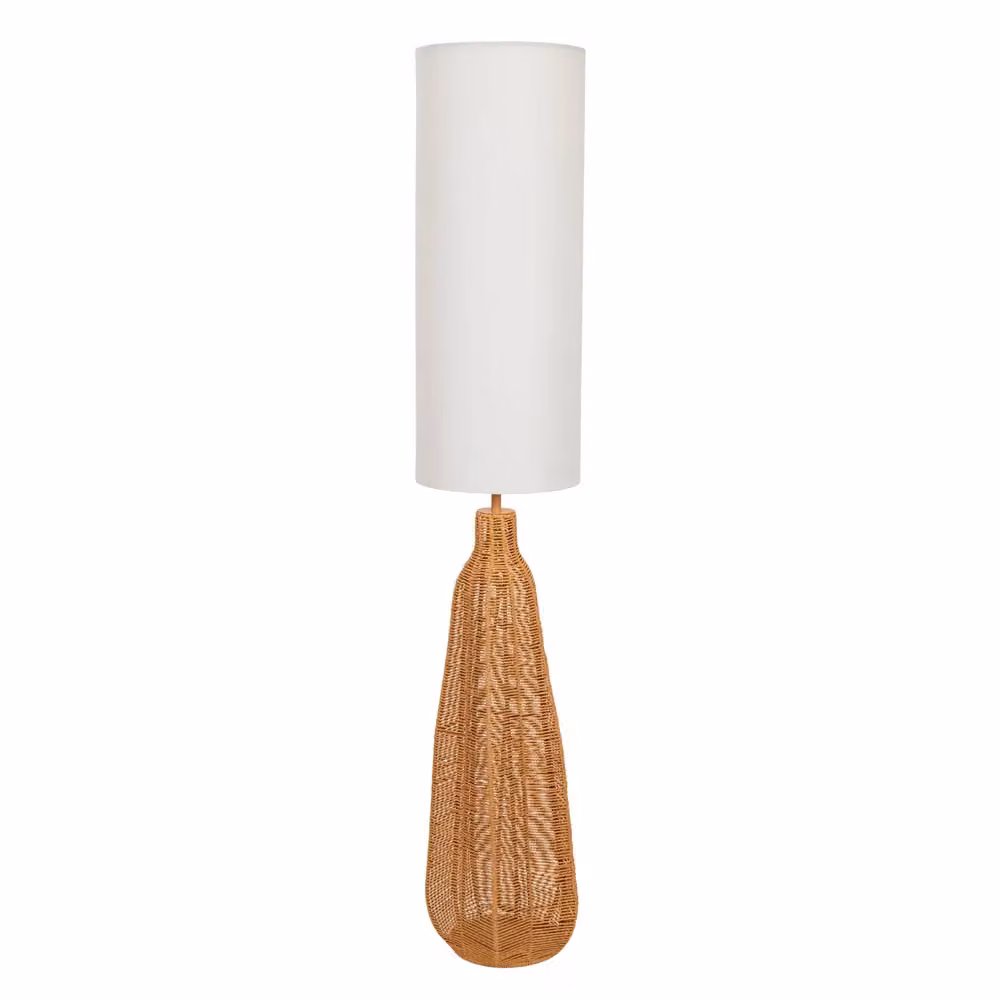 ValueLights Una White Tall Rattan Midi Floor Lamp with Wood Details – 2