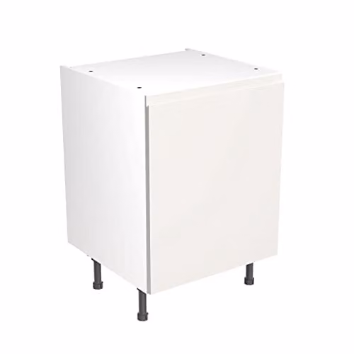 Kitchen Kit White Gloss J-Pull Flatpack Base Cabinet with Soft Close Doors, W/D/H: 60.0 x 57.0 x 87.0 cm