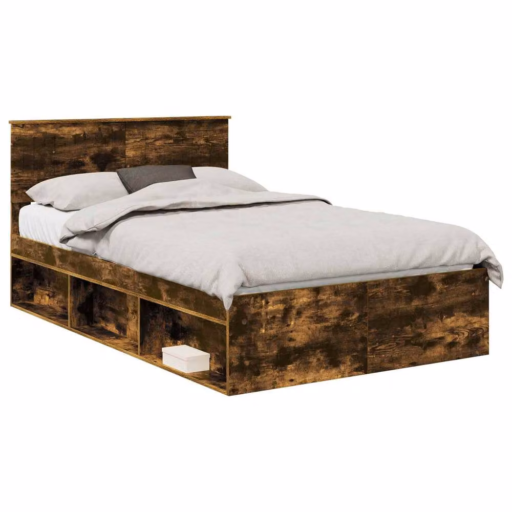 Berkfield Home Modern Bed Frame in Smoked Oak and Brown Solid Pine Wood, W: 120 cm, L: 200 cm – 2