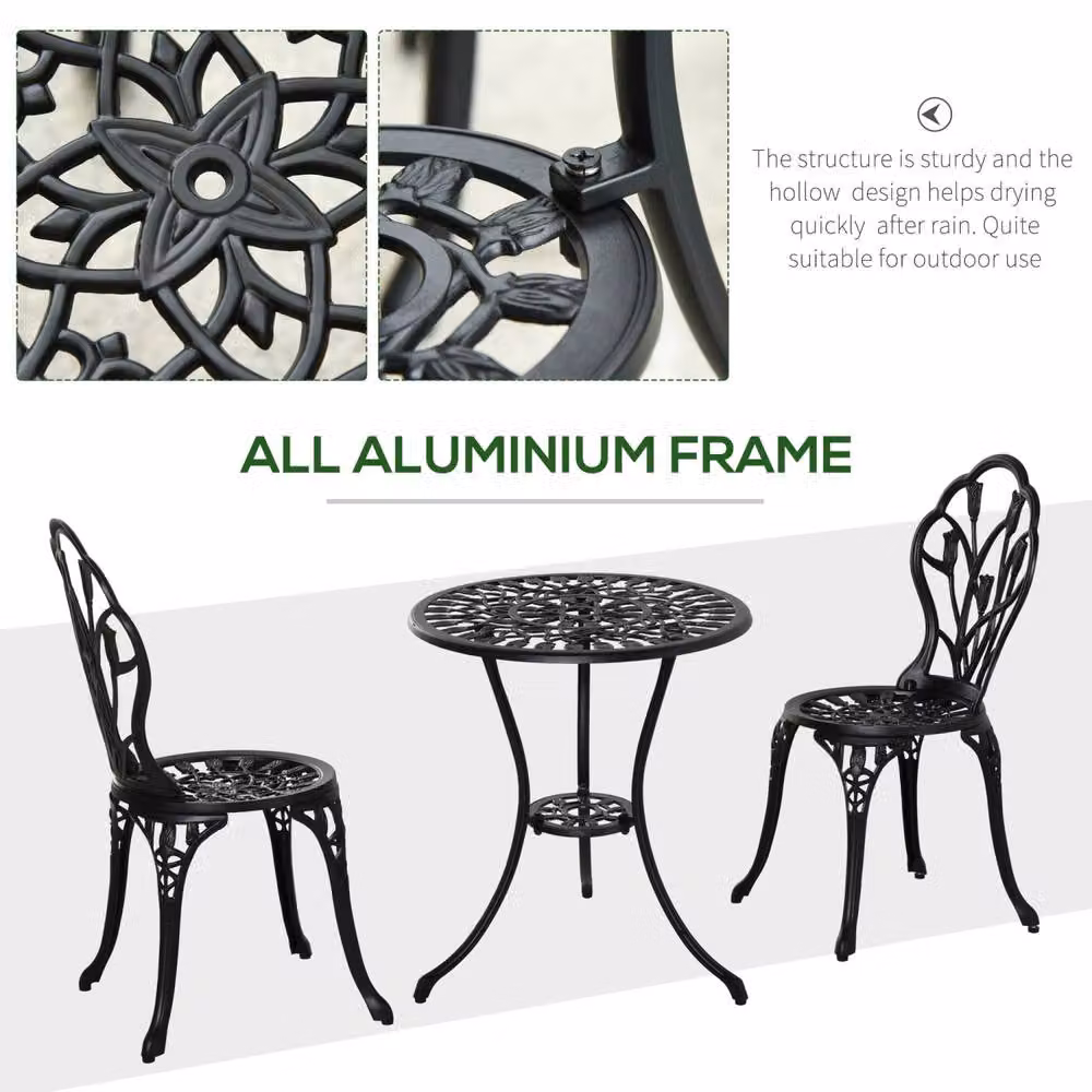 Wyld Haus Malutte 3 Piece Aluminium Floral Bistro Set in Matt Black – 4