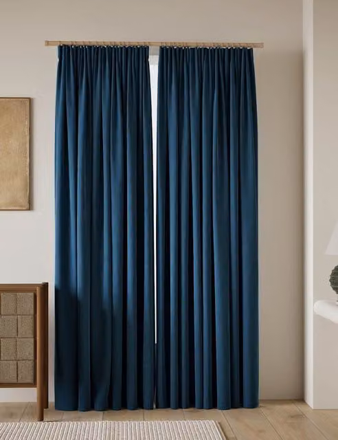 M&S Petrol Velvet Thermal Insulating Opaque Pencil Pleat Curtains