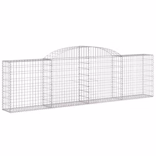 vidaXL Set of 7 Arched Gabion Baskets in Silver Galvanised Steel, W: 300 cm, D: 30 cm, H: 80-100 cm – 1