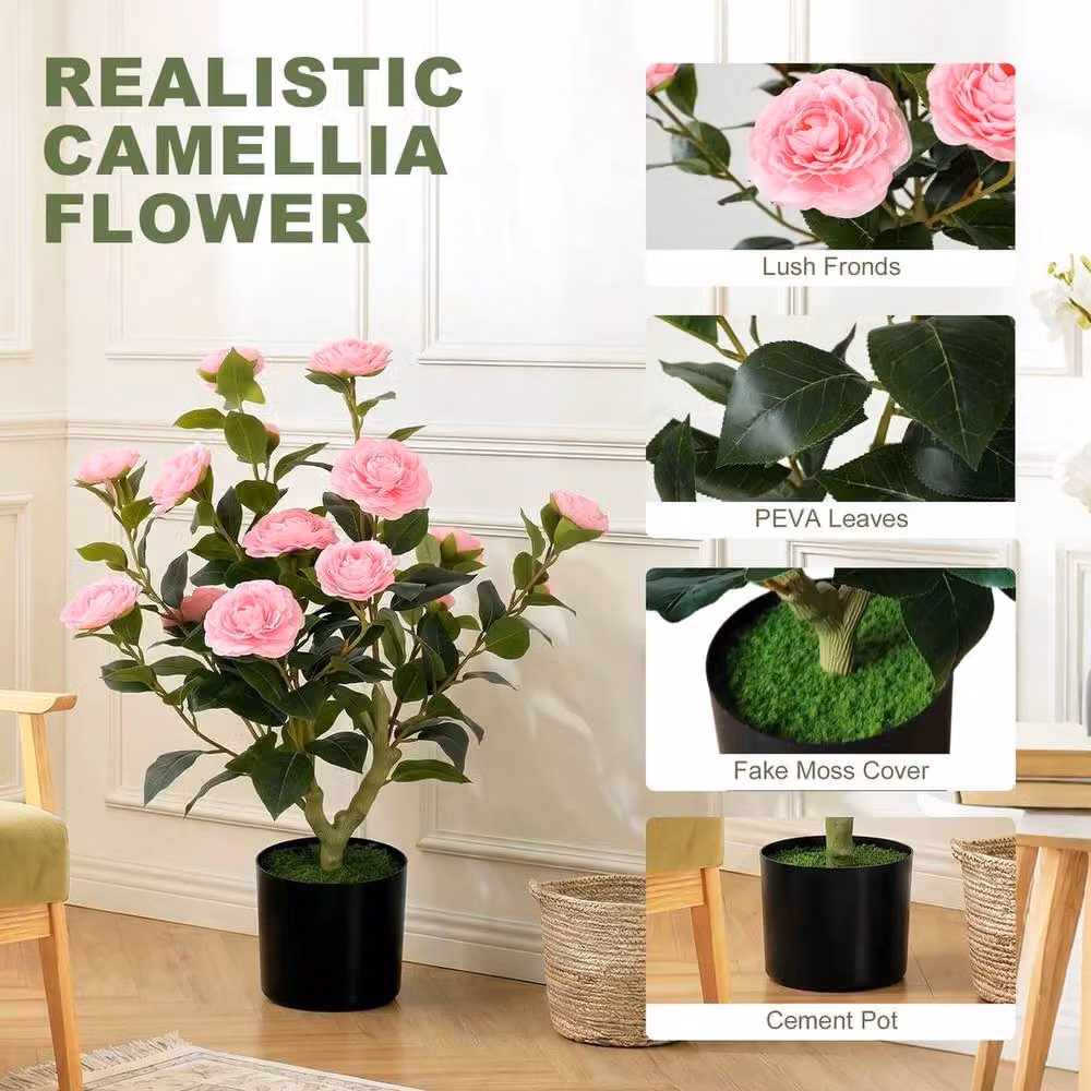 EONLION Pink Artificial Camellia Flower Plant, Height: 100 cm – 4