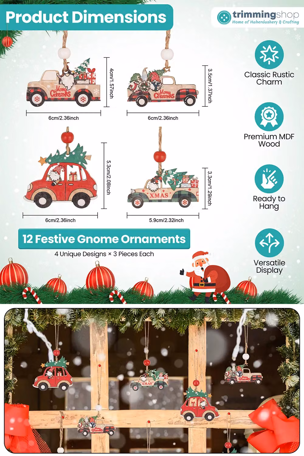 Neel Blue Car Design Wooden Christmas Tree Ornaments, 12pcs, Multicolour – 2